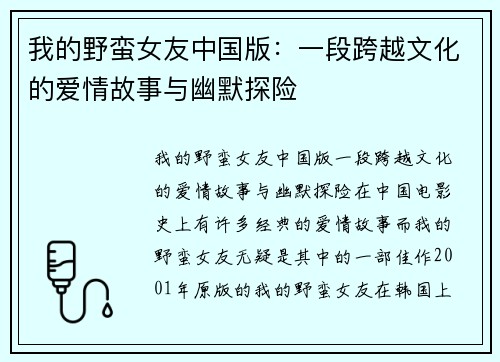 我的野蛮女友中国版：一段跨越文化的爱情故事与幽默探险